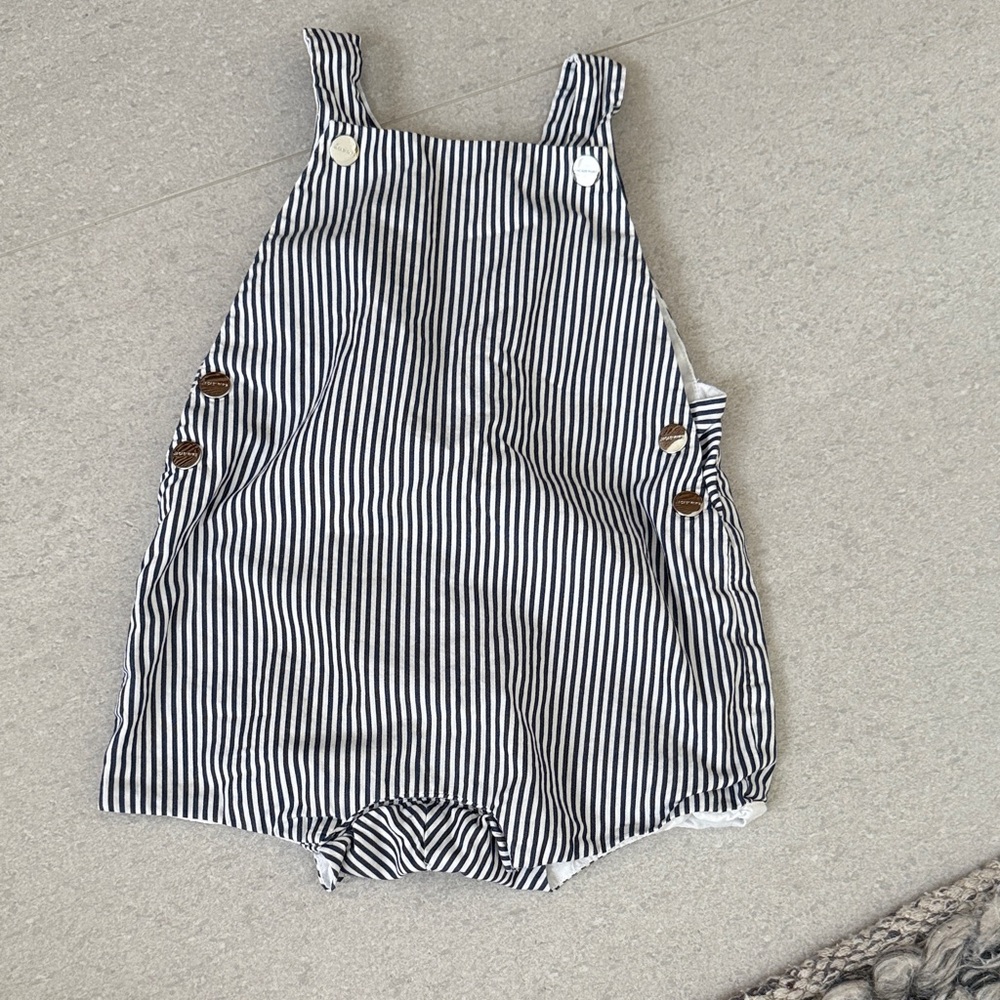 Jacadi Navy and White Striped Overalls baby boy